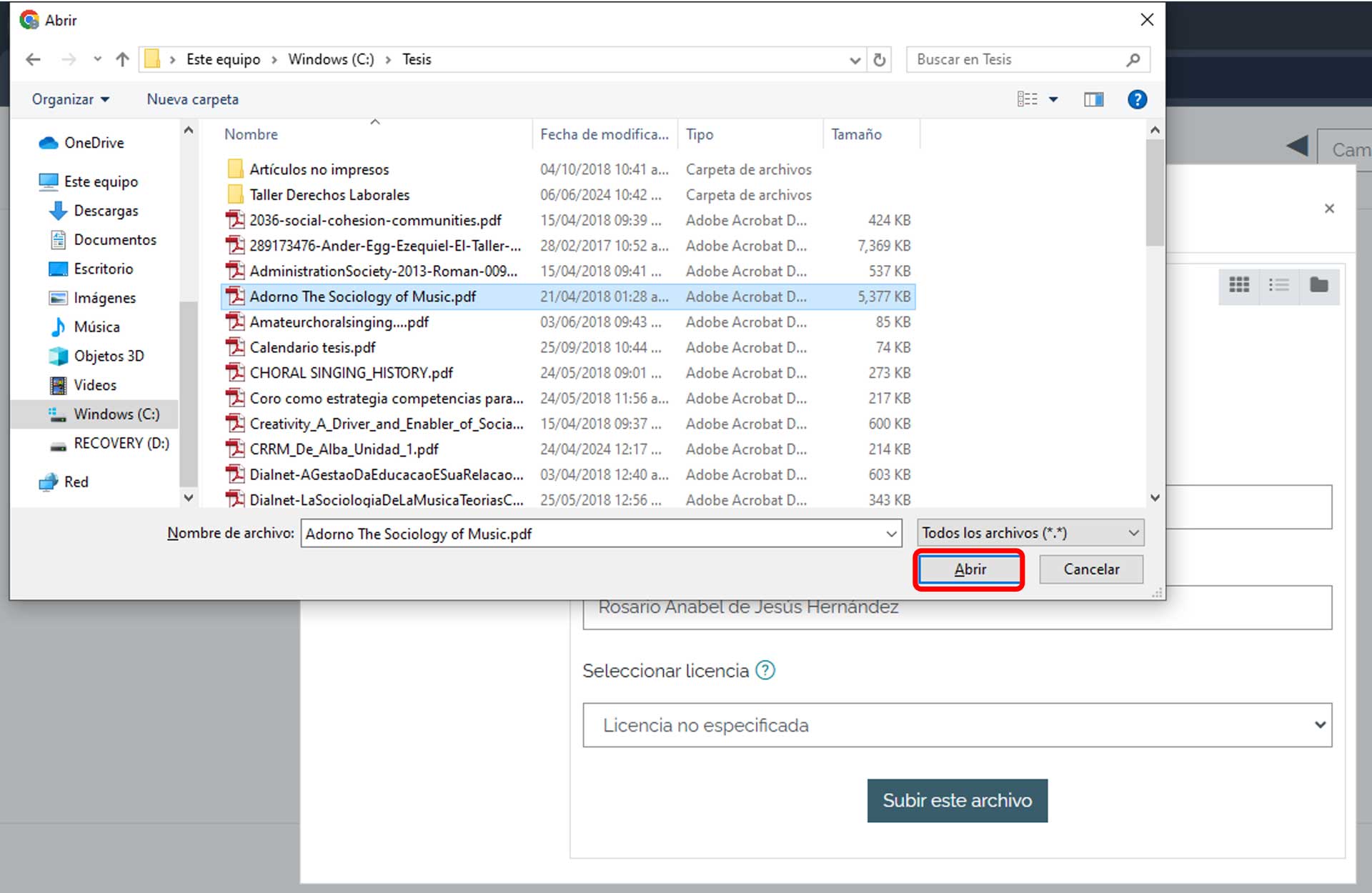 Seleccionar archivo en el explorador