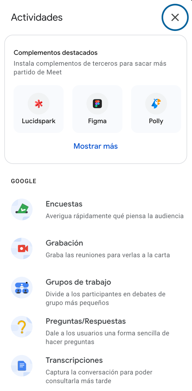 Opción Grupos de trabajo