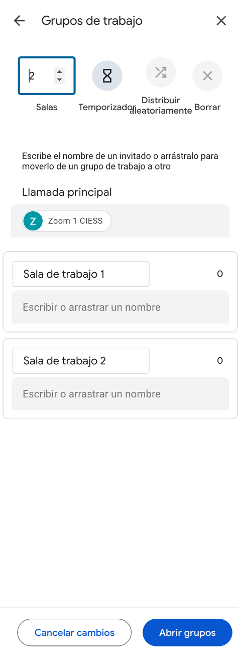 Configuración de grupos pequeños
