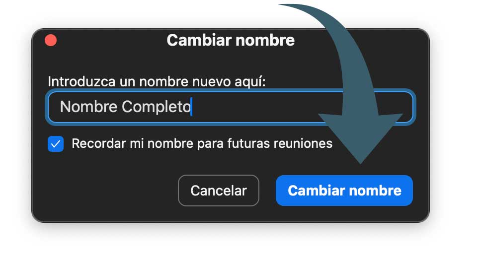 Confirmar nombre en Zoom