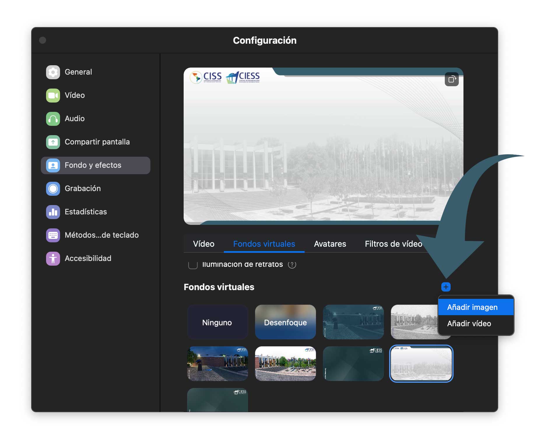Opciones de fondo virtual en Zoom