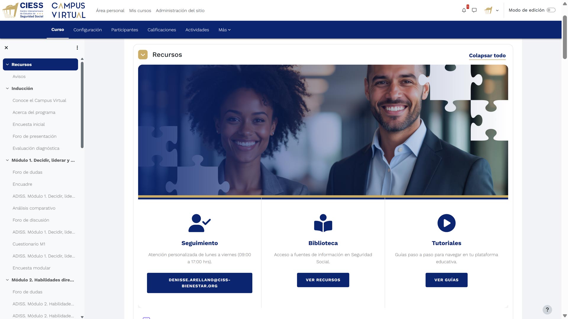 Interfaz principal de Recursos de la actividad