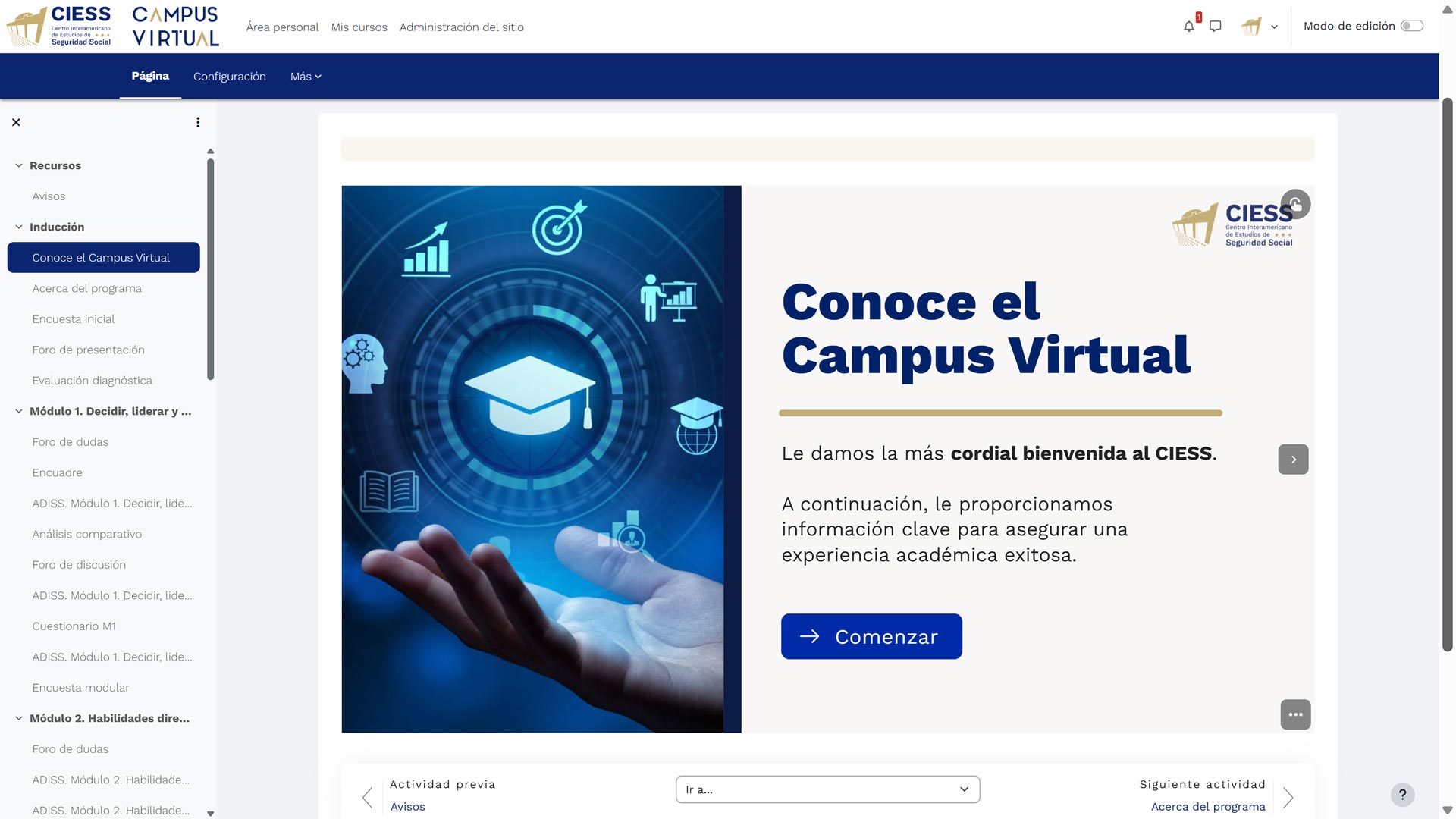 Pantalla conoce el campus virtual
