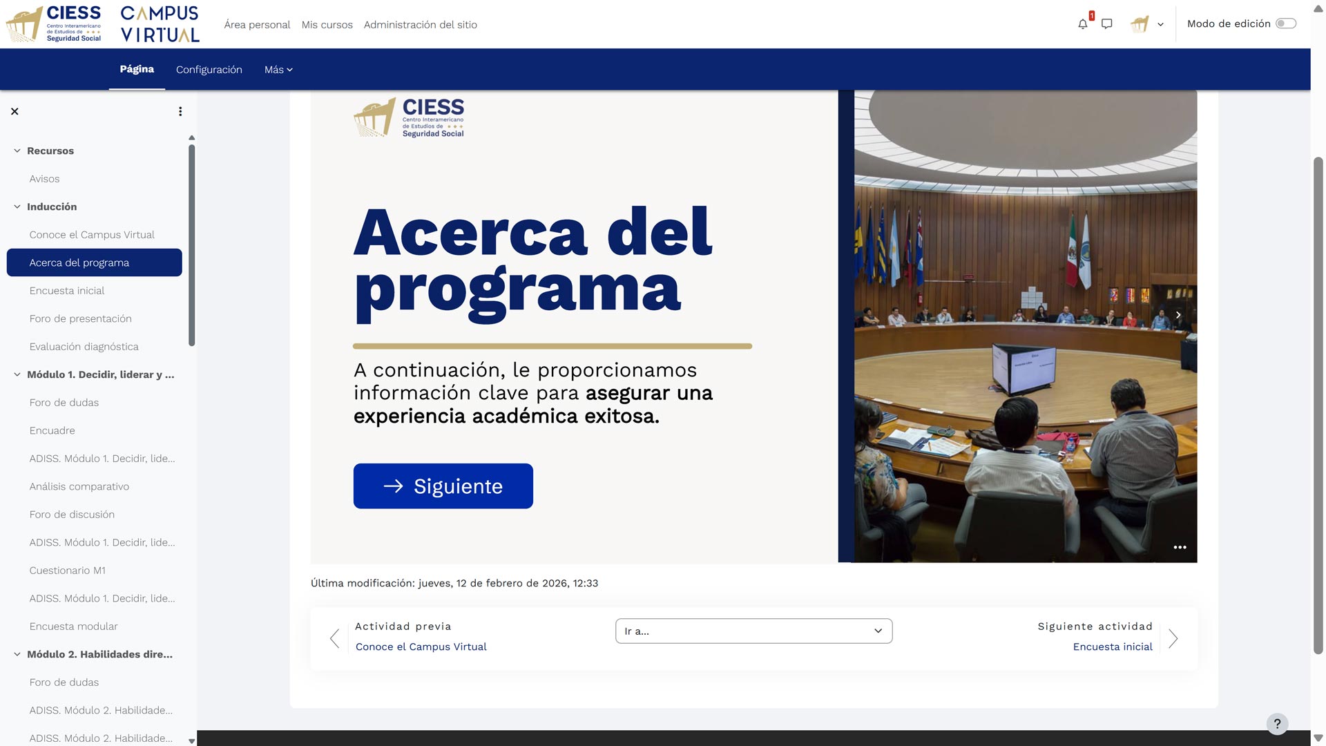Sección Acerca del programa