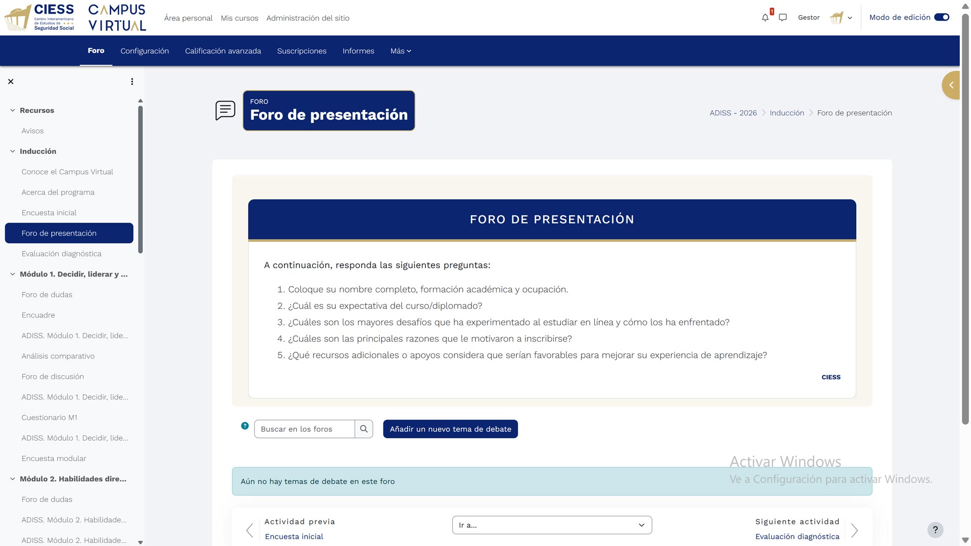 Foro de presentación