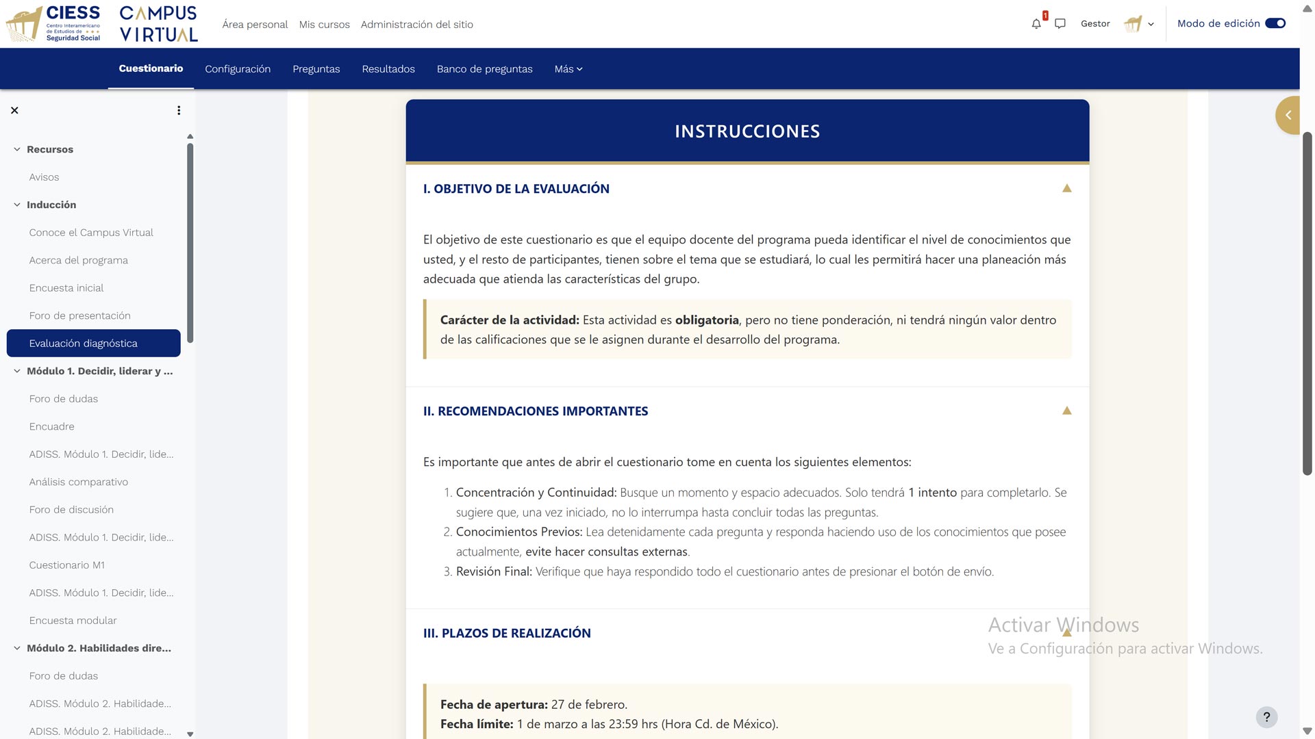 Instrucciones de evaluación