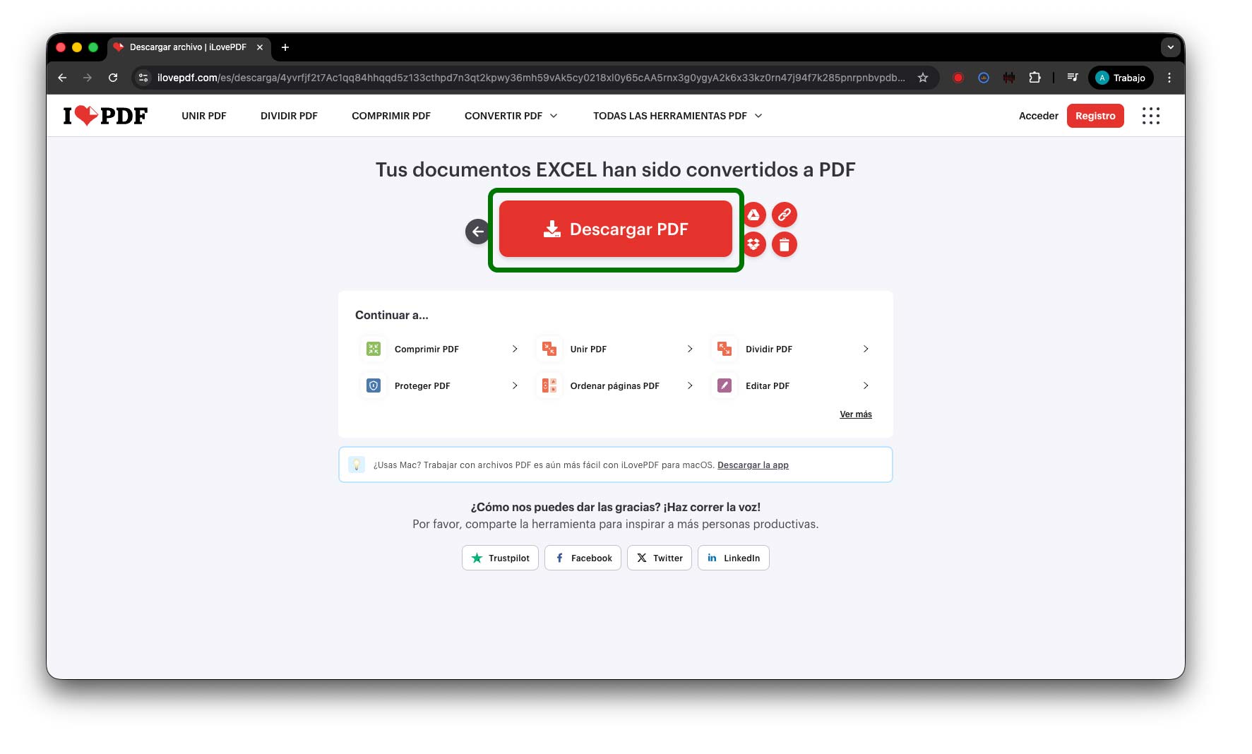 Descarga del archivo PDF convertido