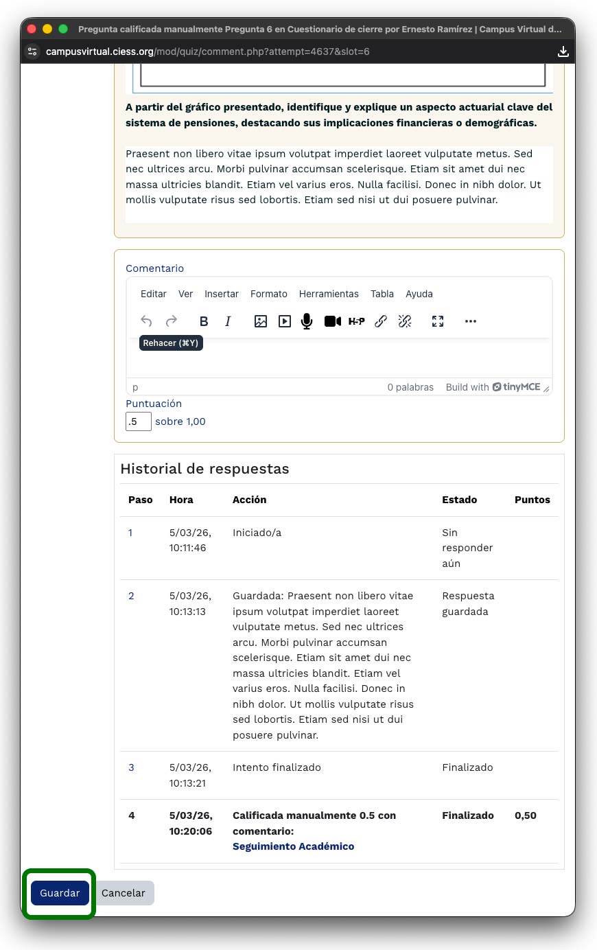 Botón Guardar calificación
