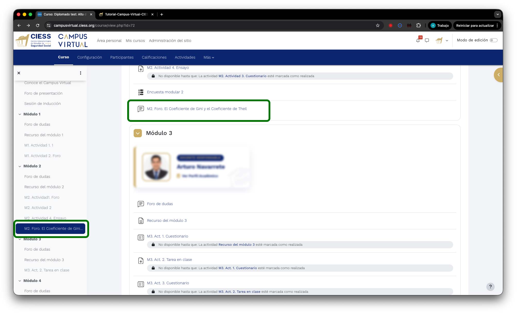 Localización del foro en el módulo