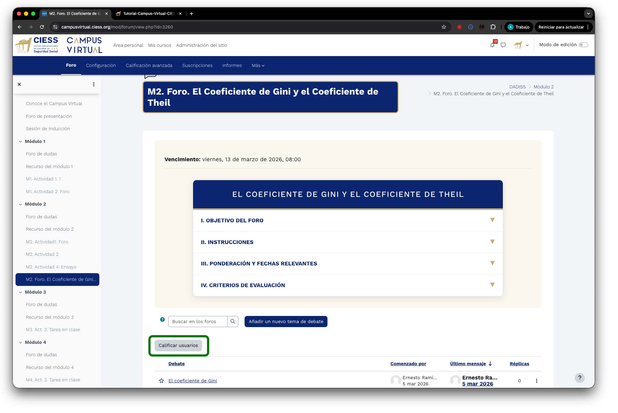Menú con opción Calificar usuarios
