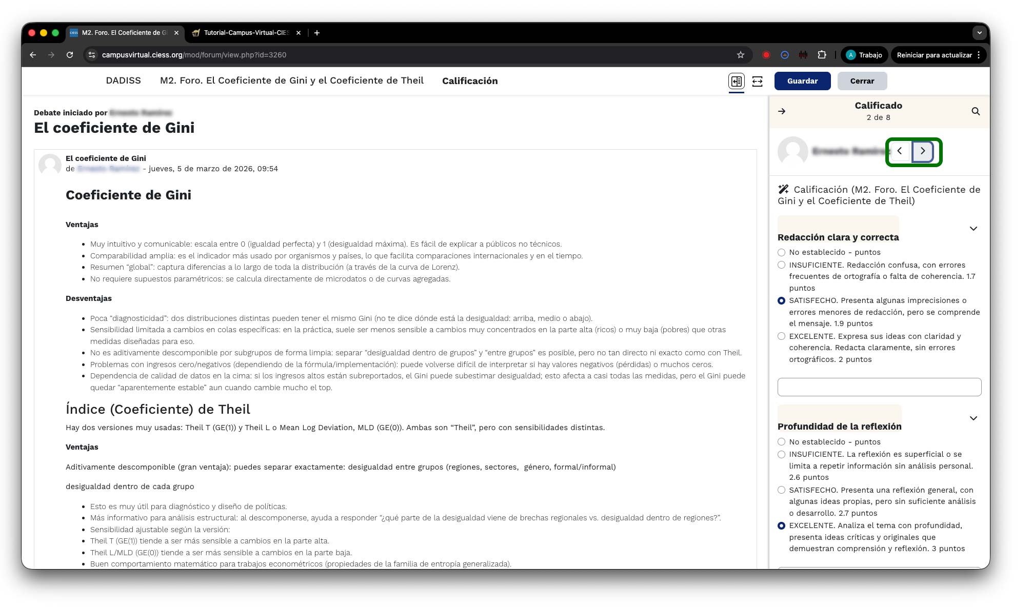 Navegación entre estudiantes con flechas