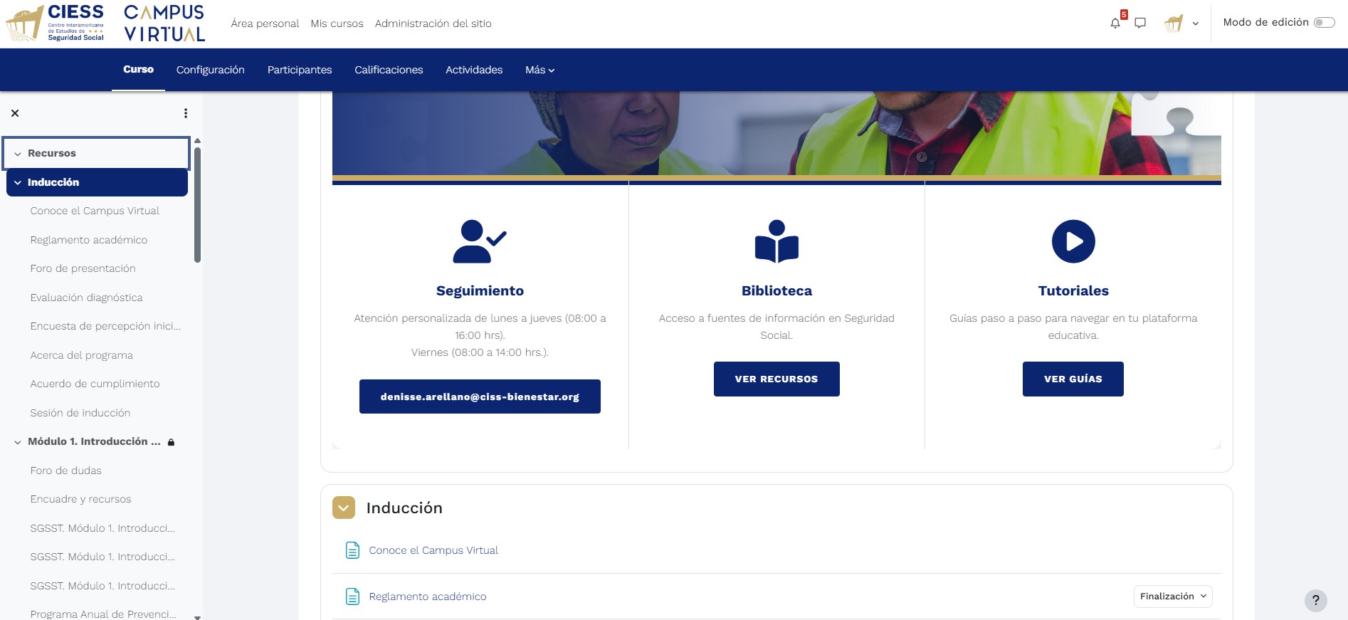 Módulos de acceso rápido: Seguimiento, Biblioteca y Tutoriales