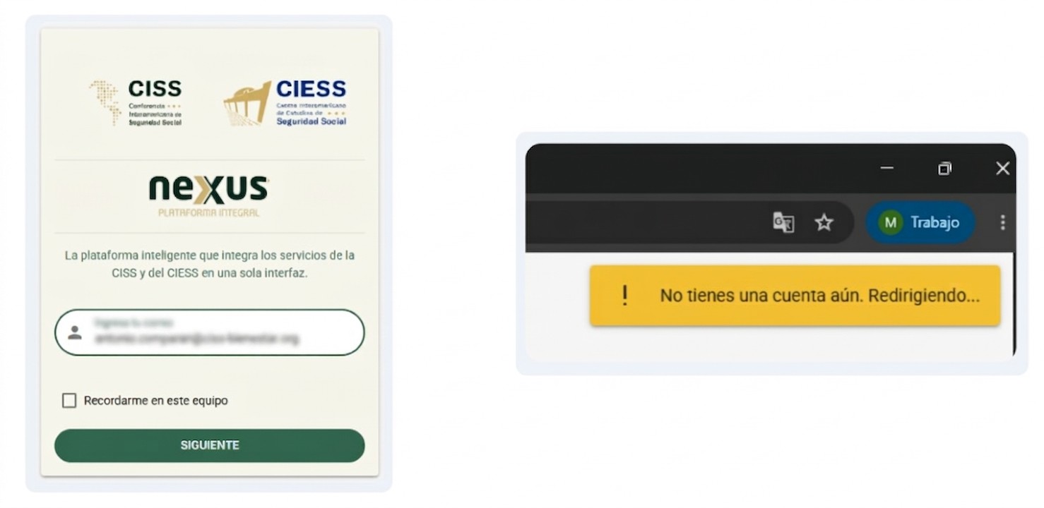 Pantalla de registro en CISS NexUs