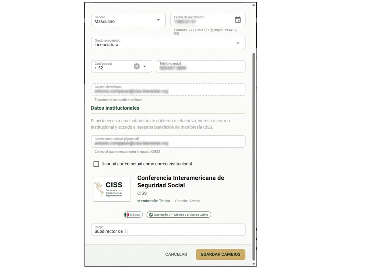 Formulario de perfil académico